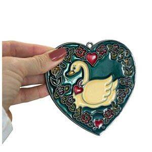 Vintage sun catcher Swan Roses Hearts Floral  1990s 4” Retro Decor Trinket Gift